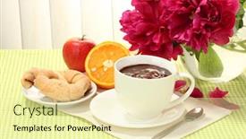  Presentation with hot chocolate - Cool new PPT layouts with cup hot chocolate apple orange cookies and flowers on table in cafe backdrop and a blonde colored foreground