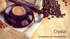  Presentation with hot chocolate - Slide set featuring cup hot coffee with beans and chocolate candies instagram styled vintage retro photo background and a lemonade colored foreground