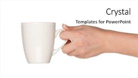  Presentation with waiter hand in white glove - Slide set enhanced with cup isolated on white background background and a white colored foreground