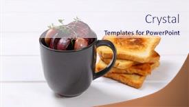  Presentation with beetroot - Amazing slide deck having cup of baked beetroot with garlic and toasts on white wooden background backdrop and a sky blue colored foreground