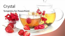  Presentation with tea cup - Amazing slide deck having cup of berry tea isolated backdrop and a  colored foreground