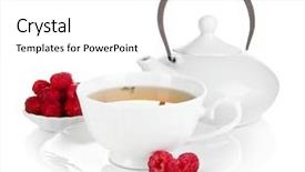  Presentation with tea cup - Audience pleasing theme consisting of cup of berry tea isolated backdrop and a  colored foreground