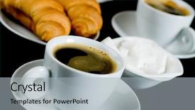  Presentation with sugar cubes - Audience pleasing presentation theme consisting of cup of black coffee served with croissant and sugar cubes backdrop and a light gray colored foreground