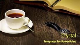  Presentation with black tea - Presentation having cup of black coffee background and a tawny brown colored foreground