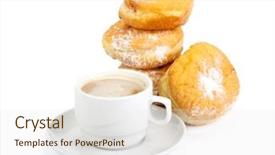  Presentation with coffee donuts - Amazing PPT theme having cup of black coffee backdrop and a  colored foreground