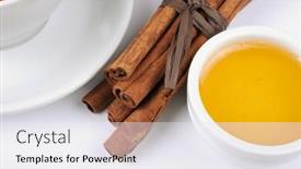  Presentation with black tea - PPT layouts featuring cup of black tea from cowberry and mint with cinnamon sticks and honey background and a white colored foreground