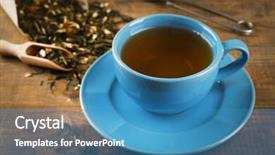  Presentation with black tea - Slides having cup of black tea on wooden table background and a teal colored foreground