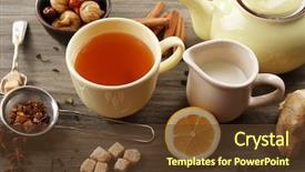  Presentation with brewed - Colorful PPT layouts enhanced with cup of brewed tea backdrop and a tawny brown colored foreground