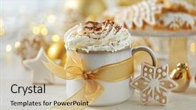  Presentation with cookies christmas - Presentation design consisting of cup of cappuccino and christmas background and a mint green colored foreground