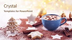  Presentation with cookies christmas - Audience pleasing slide set consisting of cup of cappuccino and christmas backdrop and a cream colored foreground
