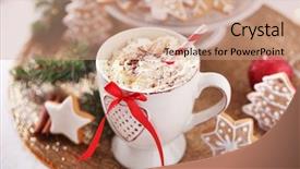  Presentation with cappuccino - PPT theme consisting of cup of cappuccino and christmas background and a coral colored foreground