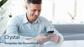  Presentation with mature students sitting at desks - Cool new PPT theme with cup of cappuccino and typing backdrop and a light blue colored foreground