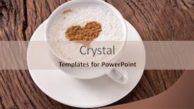  Presentation with cappuccino - Beautiful slide deck featuring cup of cappuccino with ground cinnamon in the form of heart on old wooden table top view backdrop and a soft green colored foreground