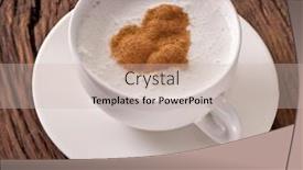  Presentation with cappuccino - Presentation design enhanced with cup of cappuccino with ground cinnamon in the form of heart on old wooden table top view background and a soft green colored foreground
