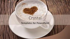  Presentation with cappuccino - Beautiful theme featuring cup of cappuccino with ground cinnamon in the form of heart on old wooden table top view backdrop and a soft green colored foreground