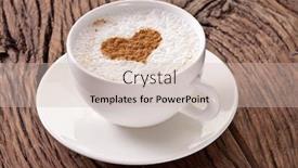  Presentation with cappuccino - PPT layouts with cup of cappuccino with ground cinnamon in the form of heart on old wooden table top view background and a soft green colored foreground