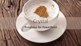  Presentation with cappuccino - PPT theme having cup of cappuccino with ground cinnamon in the form of heart on old wooden table top view background and a soft green colored foreground