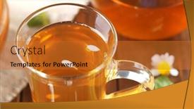  Presentation with chamomile - Amazing presentation having cup of chamomile tea on table closeup backdrop and a gold colored foreground