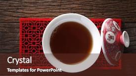  Presentation with tea cup - Beautiful PPT theme featuring cup of chinese tea backdrop and a tawny brown colored foreground