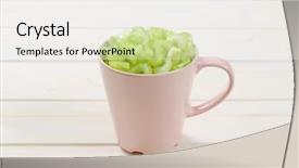  Presentation with celery - Slide deck having cup of chopped celery stems on white wooden background background and a white colored foreground