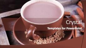  Presentation with cocoa - Slide set with cup of cocoa with sugar and cinnamon on wooden tray closeup background and a tawny brown colored foreground