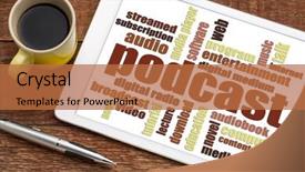  Presentation with podcast - Amazing theme having cup of coffee - internet radio backdrop and a red colored foreground