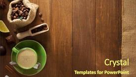  Presentation with beans - Colorful slide deck enhanced with cup of coffee and beans on wooden background backdrop and a tawny brown colored foreground