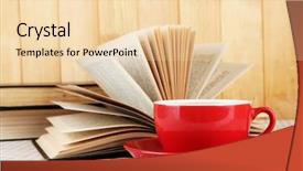  Presentation with blank note book and wooden - Cool new slide deck with cup of coffee and books backdrop and a lemonade colored foreground