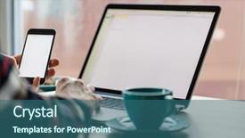  Presentation with cup coffee - Audience pleasing theme consisting of cup of coffee and cell backdrop and a ocean colored foreground