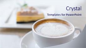  Presentation with cheesecake - Cool new PPT theme with cup of coffee and cheesecake piece backdrop and a sky blue colored foreground