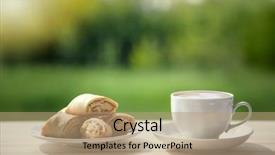  Presentation with wooden desk cup - Slide deck enhanced with cup of coffee and cookie background and a coral colored foreground