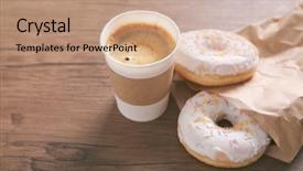  Presentation with cup coffee - Presentation theme consisting of cup of coffee and doughnut background and a coral colored foreground