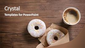  Presentation with coffee cup - Amazing presentation design having cup of coffee and doughnuts backdrop and a tawny brown colored foreground