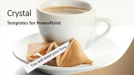  Presentation with fortune cookie game - Slide deck featuring cup of coffee and fortune background and a  colored foreground