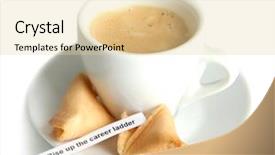  Presentation with fortune cookie game - Slide deck having cup of coffee and fortune background and a  colored foreground