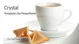  Presentation with fortune cookie game - PPT layouts enhanced with cup of coffee and fortune background and a  colored foreground