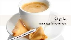  Presentation with fortune cookie game - Presentation design enhanced with cup of coffee and fortune background and a  colored foreground