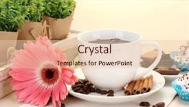  Presentation with coffee beans - Amazing PPT theme having cup of coffee and gerbera backdrop and a lemonade colored foreground