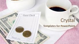  Presentation with coffee cup - Colorful presentation enhanced with cup of coffee and money backdrop and a  colored foreground