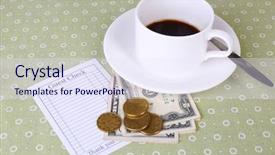 Presentation with thank - Theme enhanced with cup of coffee and money background and a  colored foreground