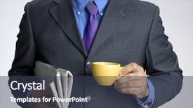  Presentation with news paper - Colorful presentation enhanced with businessman holding a cup of coffee and news paper backdrop and a tawny brown colored foreground