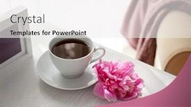  Presentation with peony flower - Slide deck having cup of coffee and peony flower on table background and a white colored foreground