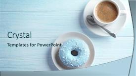  Presentation with donut and coffee - Theme enhanced with cup of coffee and plate background and a light blue colored foreground