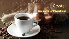  Presentation with cup coffee - Beautiful slide deck featuring cup-of-coffee-and-pot backdrop and a tawny brown colored foreground