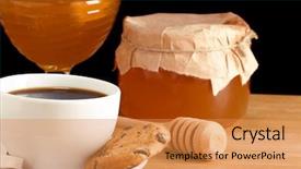  Presentation with sweets - Presentation theme consisting of cup of coffee and sweets background and a gold colored foreground