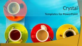  Presentation with tea coffee - Colorful presentation design enhanced with cup of coffee and tea backdrop and a cyan colored foreground