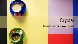  Presentation with tea coffee - Audience pleasing slide set consisting of cup of coffee and tea at colorful paper background backdrop and a blonde colored foreground
