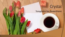  Presentation with coffee cup - Audience pleasing presentation consisting of cup of coffee blank paper backdrop and a coral colored foreground