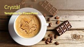  Presentation with coffee chocolate - Slide set featuring cup of coffee latte art with grains and chocolate on wooden table top view background and a tawny brown colored foreground