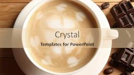  Presentation with coffee chocolate - PPT layouts enhanced with cup of coffee latte art with grains and chocolate bars on wooden table closeup background and a lemonade colored foreground